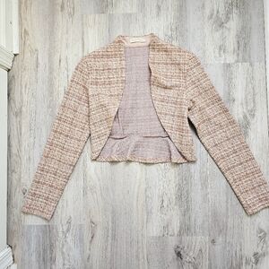 Bella Poque Cropped Ruffle Tweed Blazer Jacket Size Small